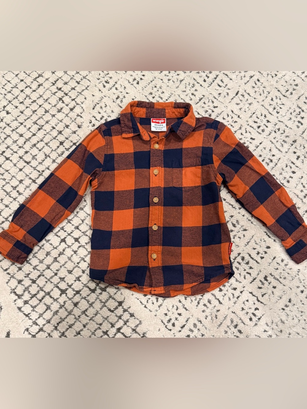 Wrangler Orange and Navy Plaid Kids Button-Down Shirt